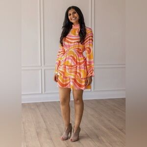 Vibrant Pink and Orange Swirl Dress